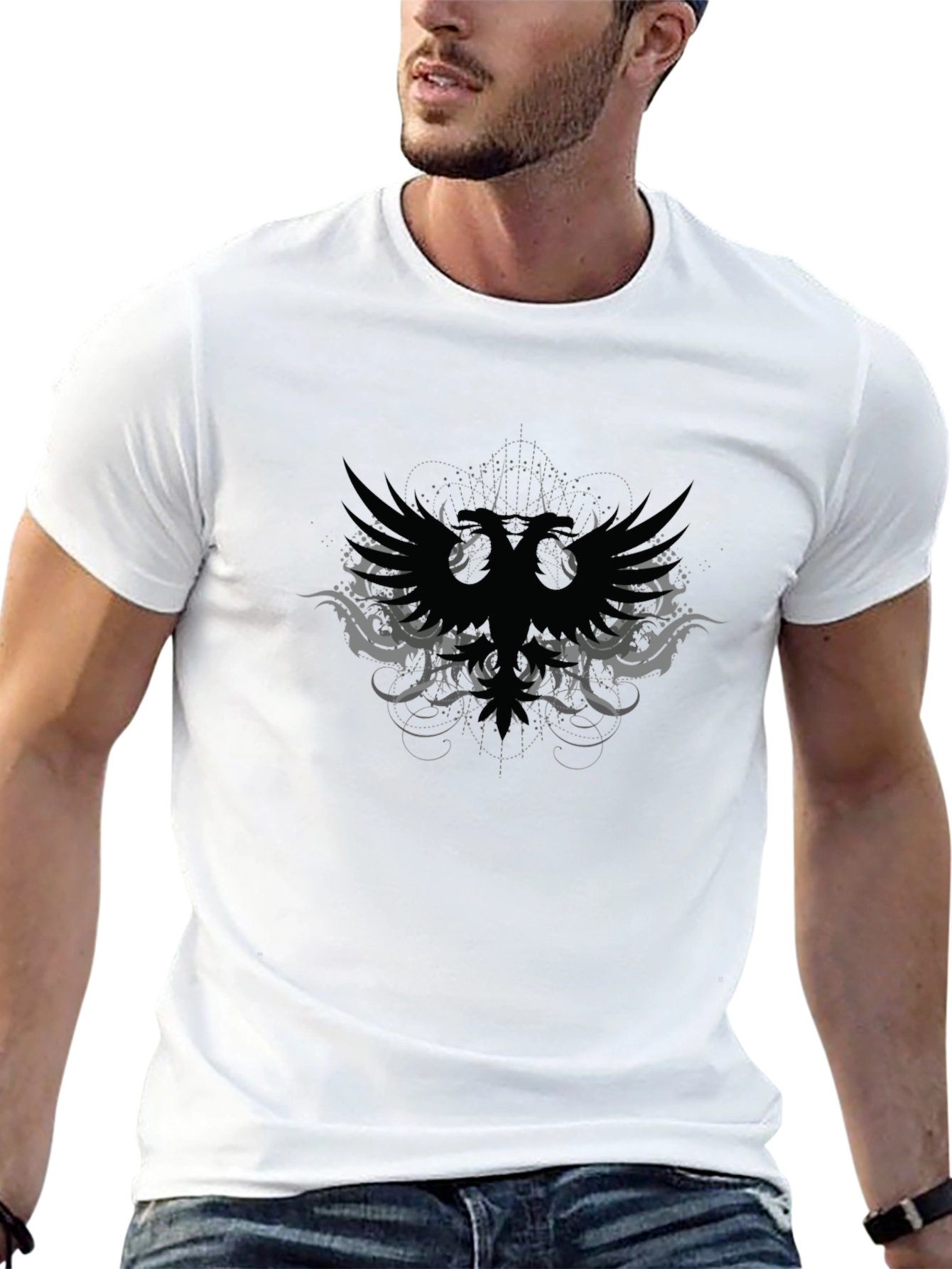Black Graphic Tee - Double Headed Eagle Design