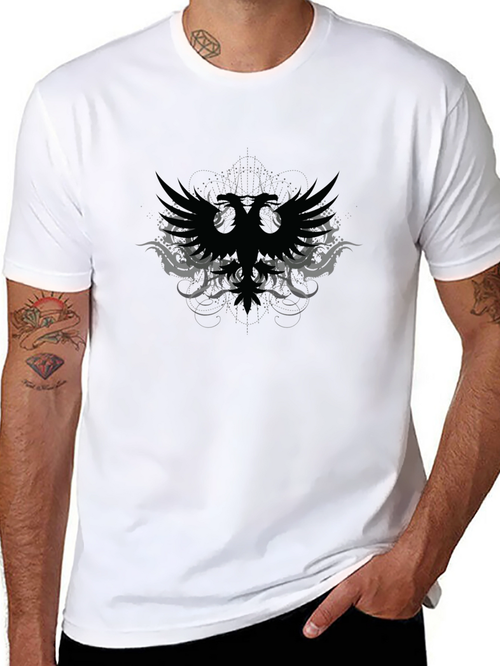 Black Graphic Tee - Double Headed Eagle Design