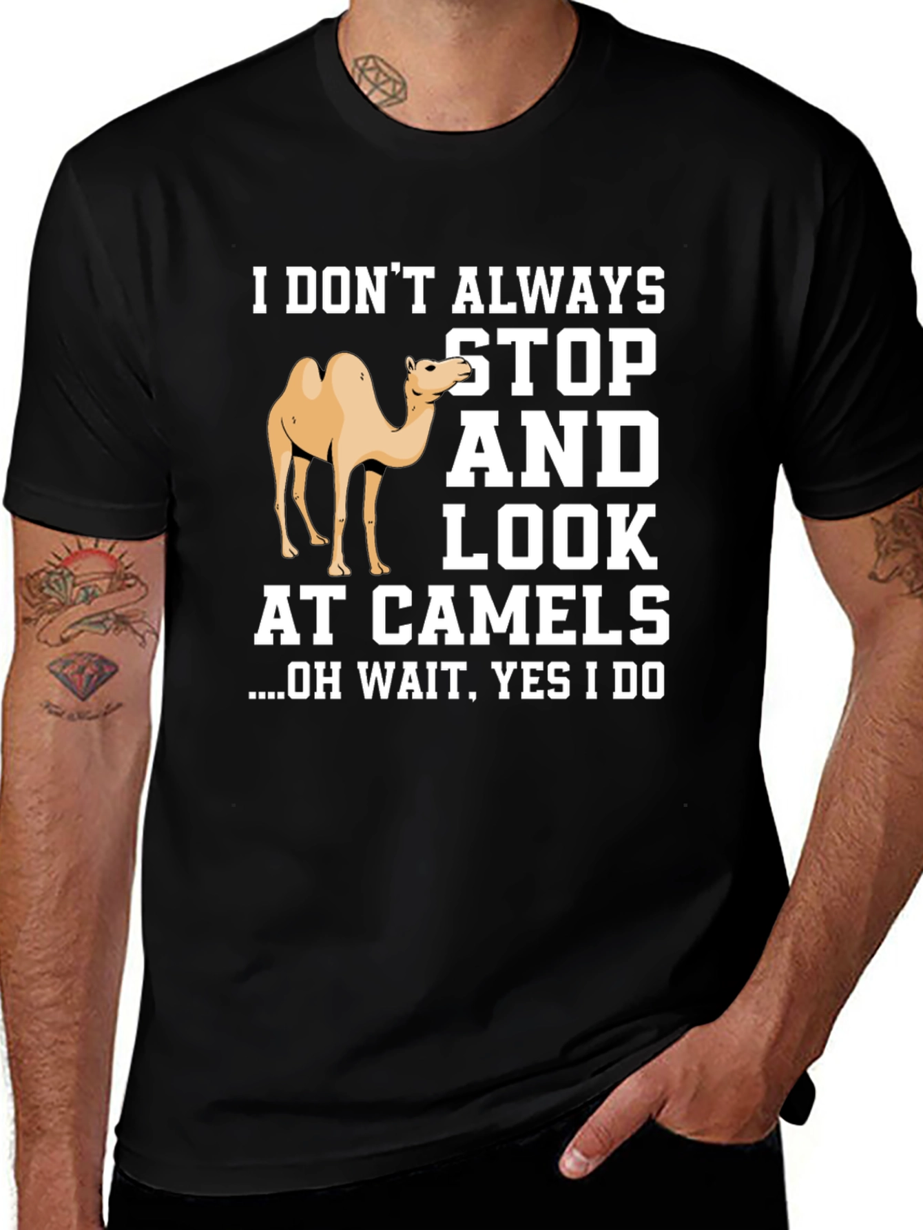 Funny Camel Graphic T-Shirt - I Always Stop and Look
