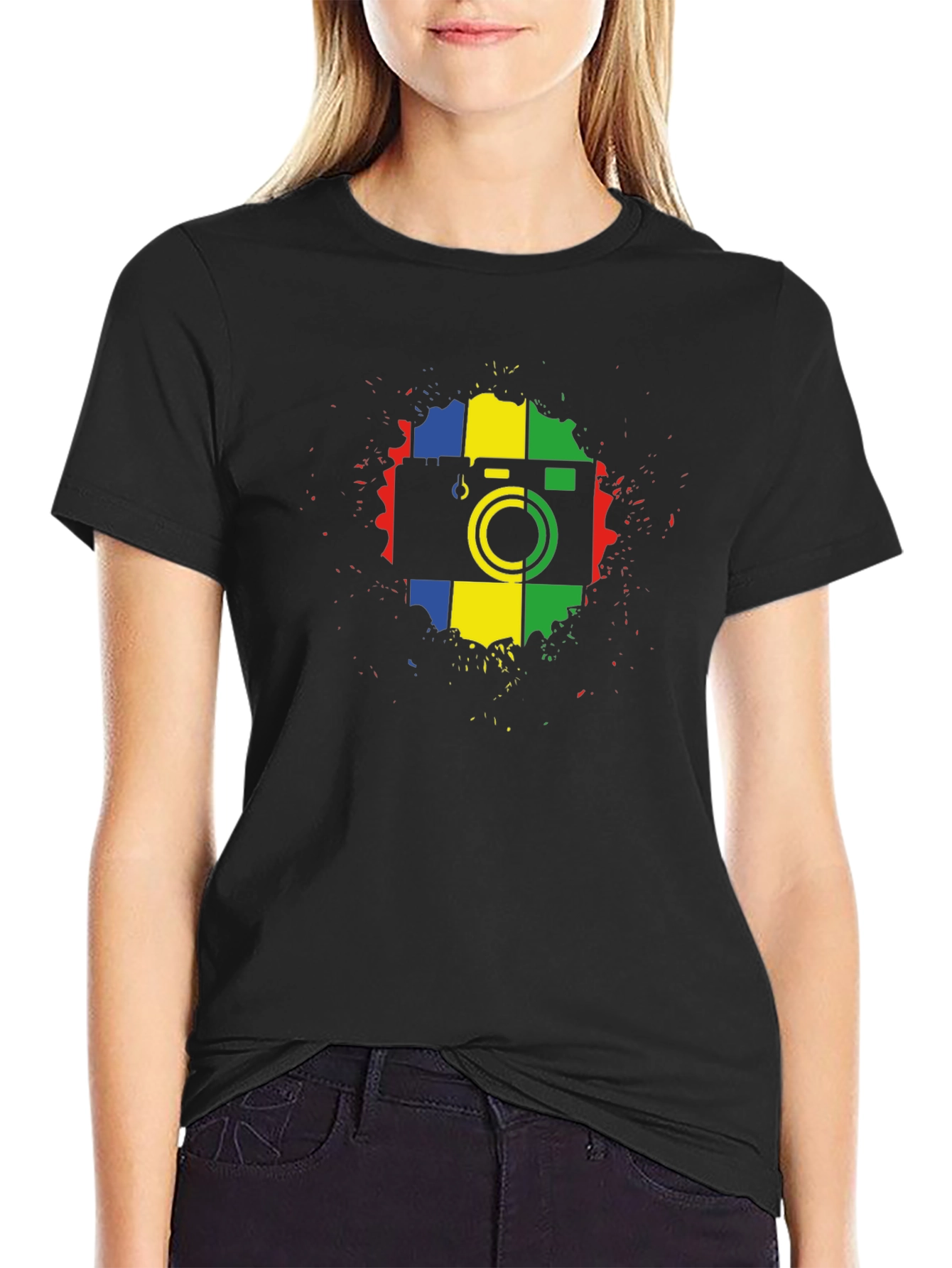 Retro Camera Graphic Tee - Black Cotton T-Shirt