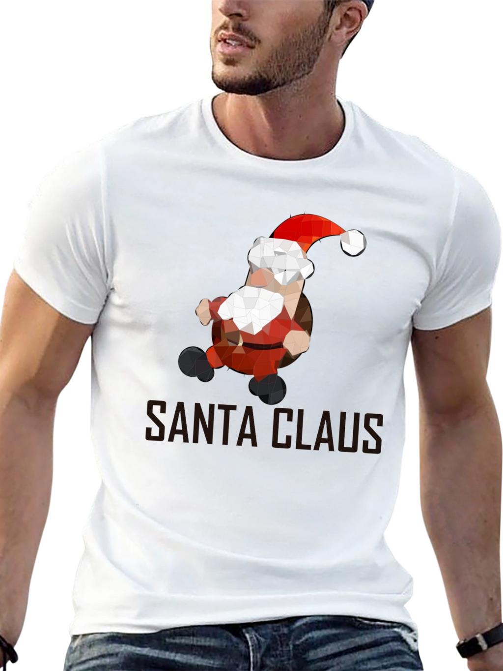 Geometric Santa T-Shirt - Holiday Cheer