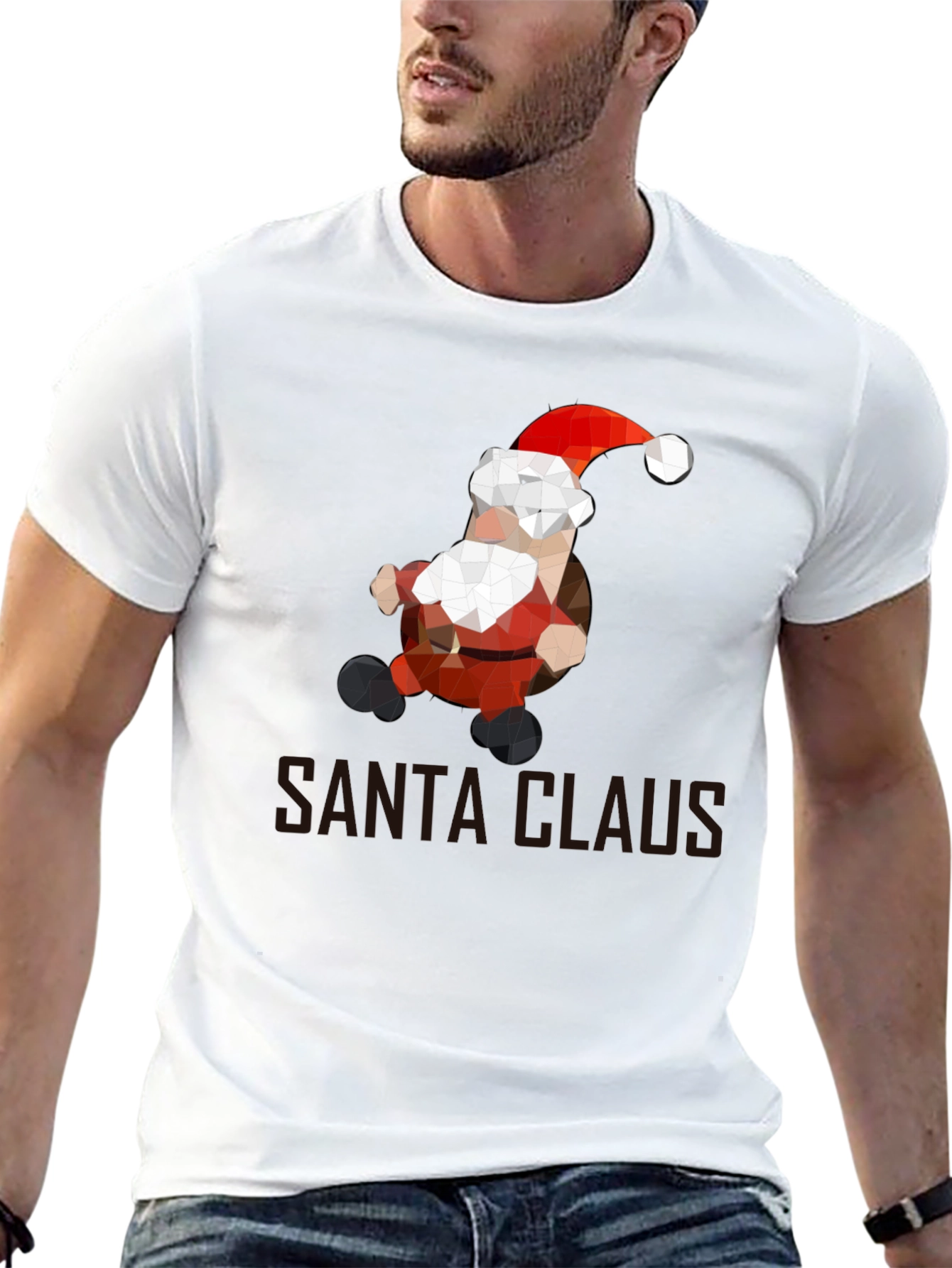Geometric Santa T-Shirt - Holiday Cheer