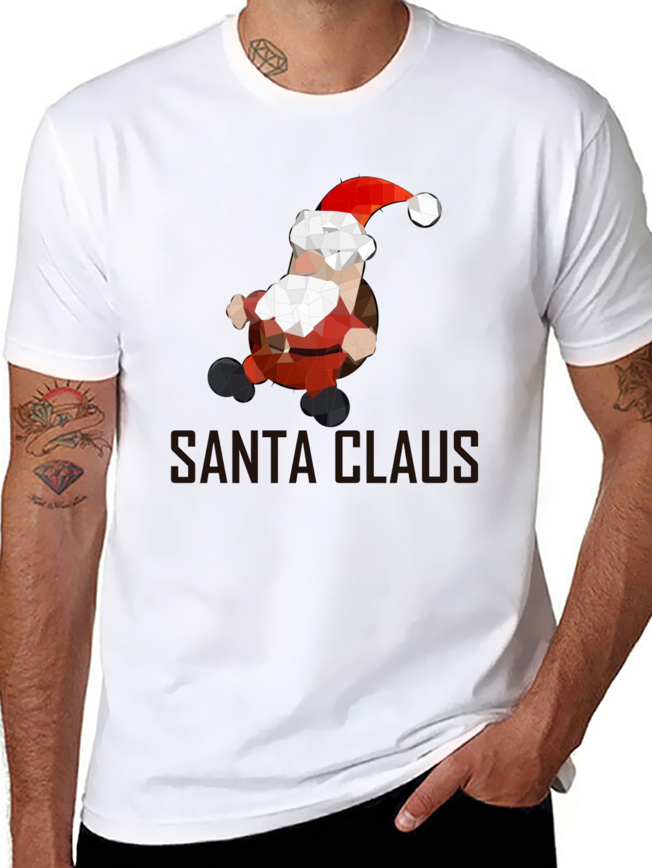 Geometric Santa T-Shirt - Holiday Cheer