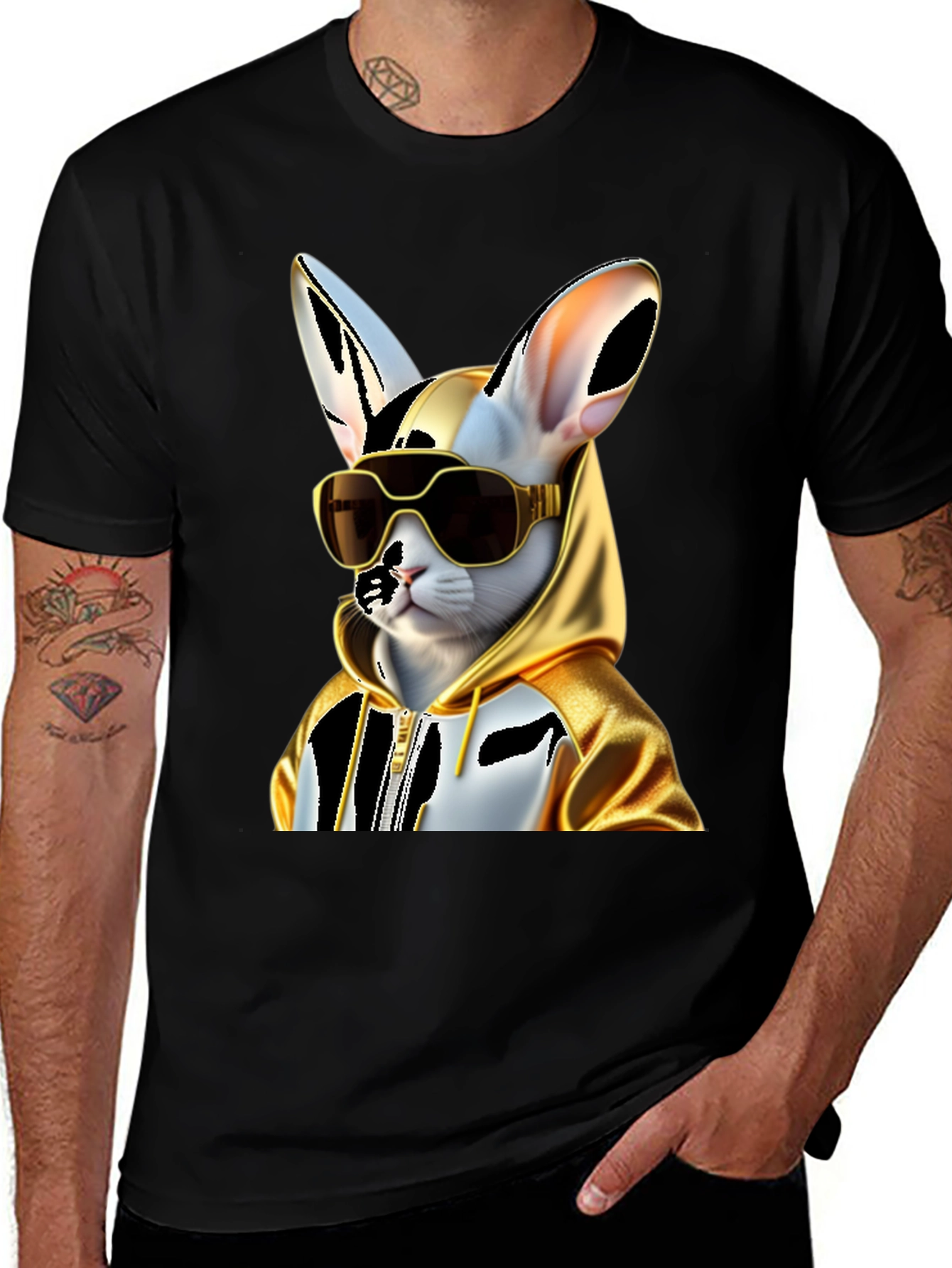 Cool Cat Hoodie Tee - Black Cotton Blend