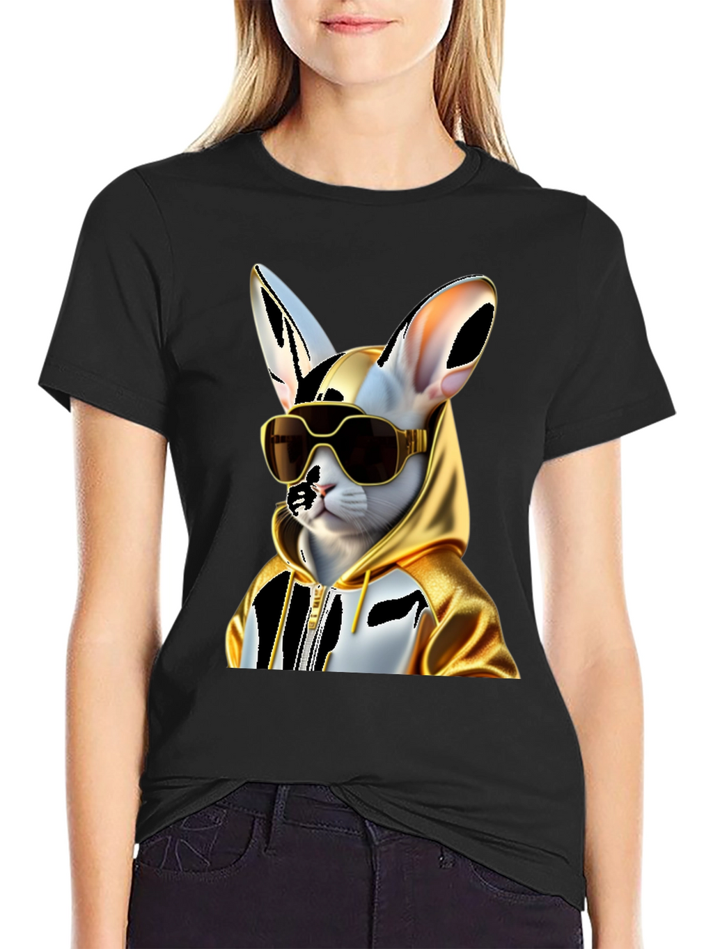 Cool Cat Hoodie Tee - Black Cotton Blend