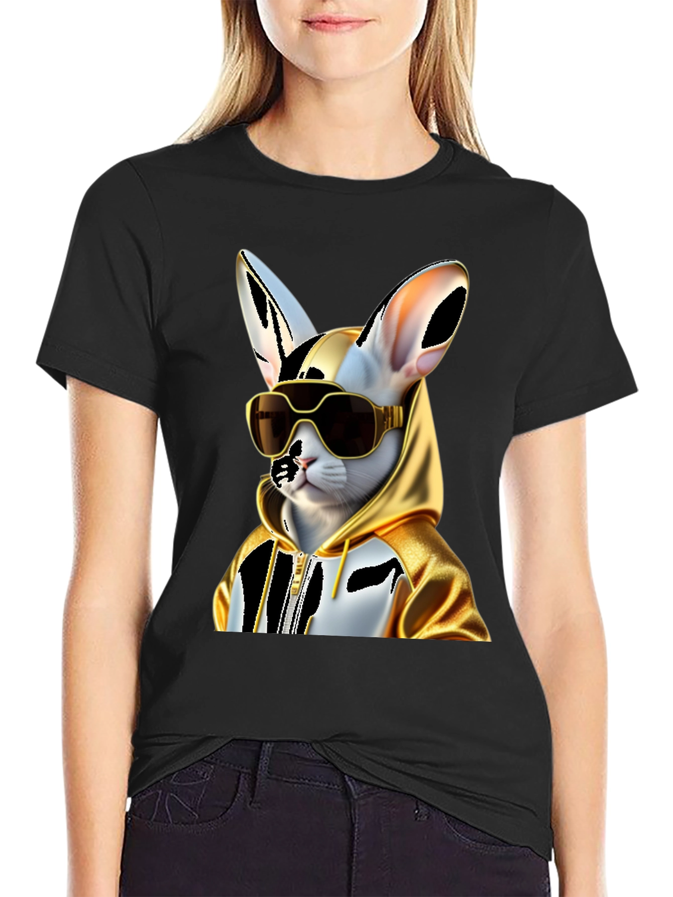 Cool Cat Hoodie Tee - Black Cotton Blend