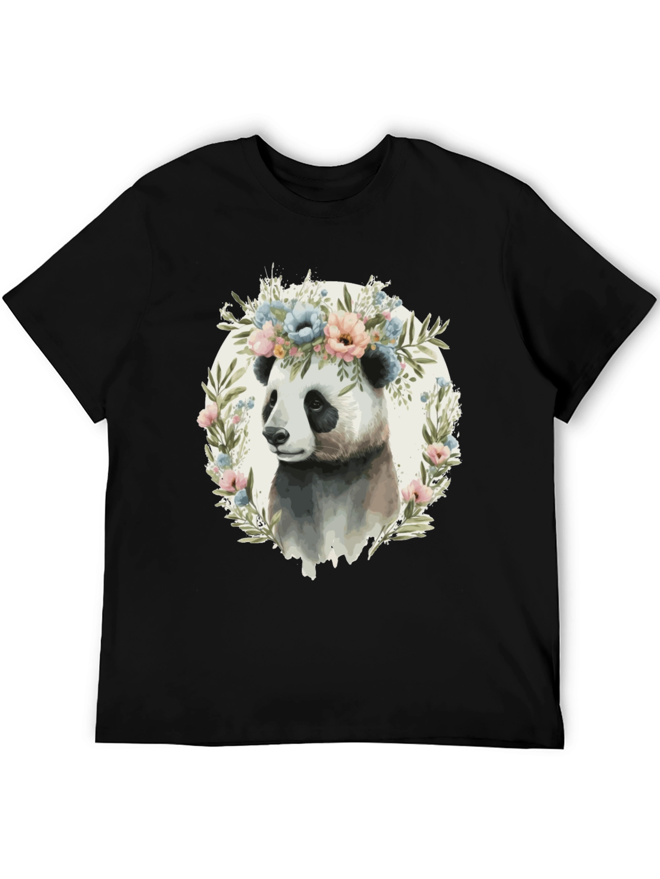 Panda Floral Wreath Graphic Tee - Unique Animal Lover Shirt