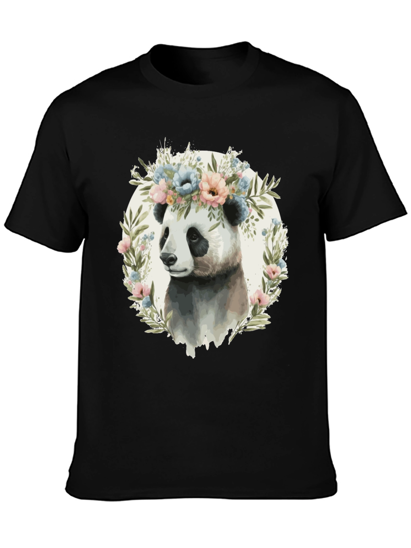 Panda Floral Wreath Graphic Tee - Unique Animal Lover Shirt