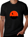 Orange Moon Mountain Black T-Shirt
