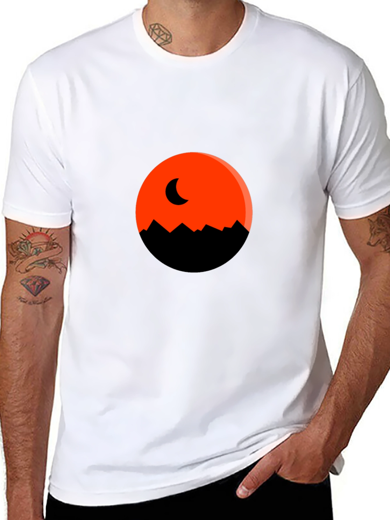 Orange Moon Mountain Black T-Shirt