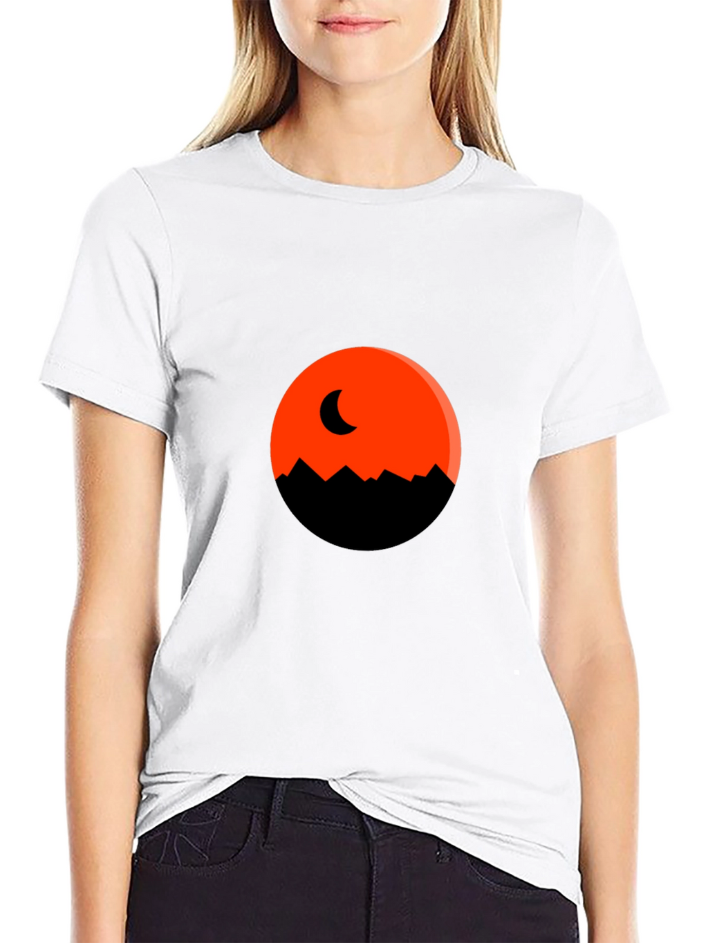 Orange Moon Mountain Black T-Shirt