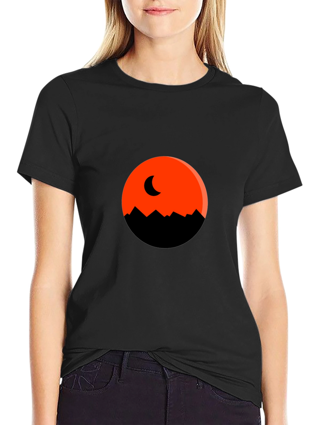 Orange Moon Mountain Black T-Shirt