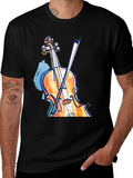 Musicians Black T-Shirt with Violin Graphic