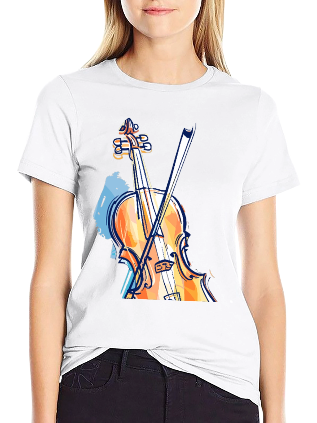 Musicians Black T-Shirt with Violin Graphic