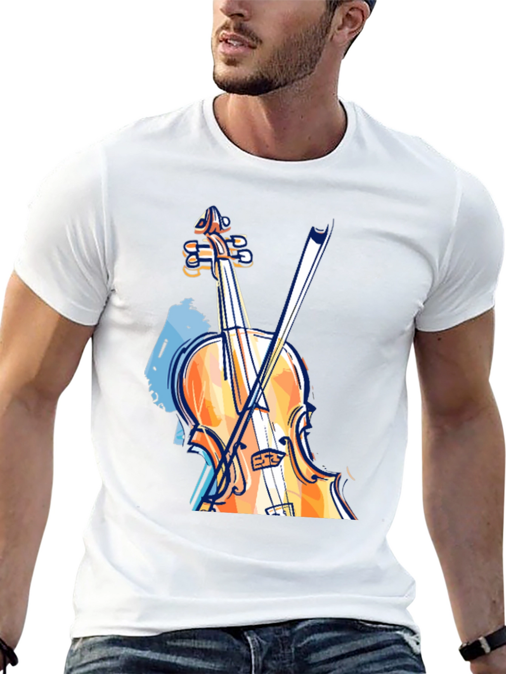 Musicians Black T-Shirt with Violin Graphic
