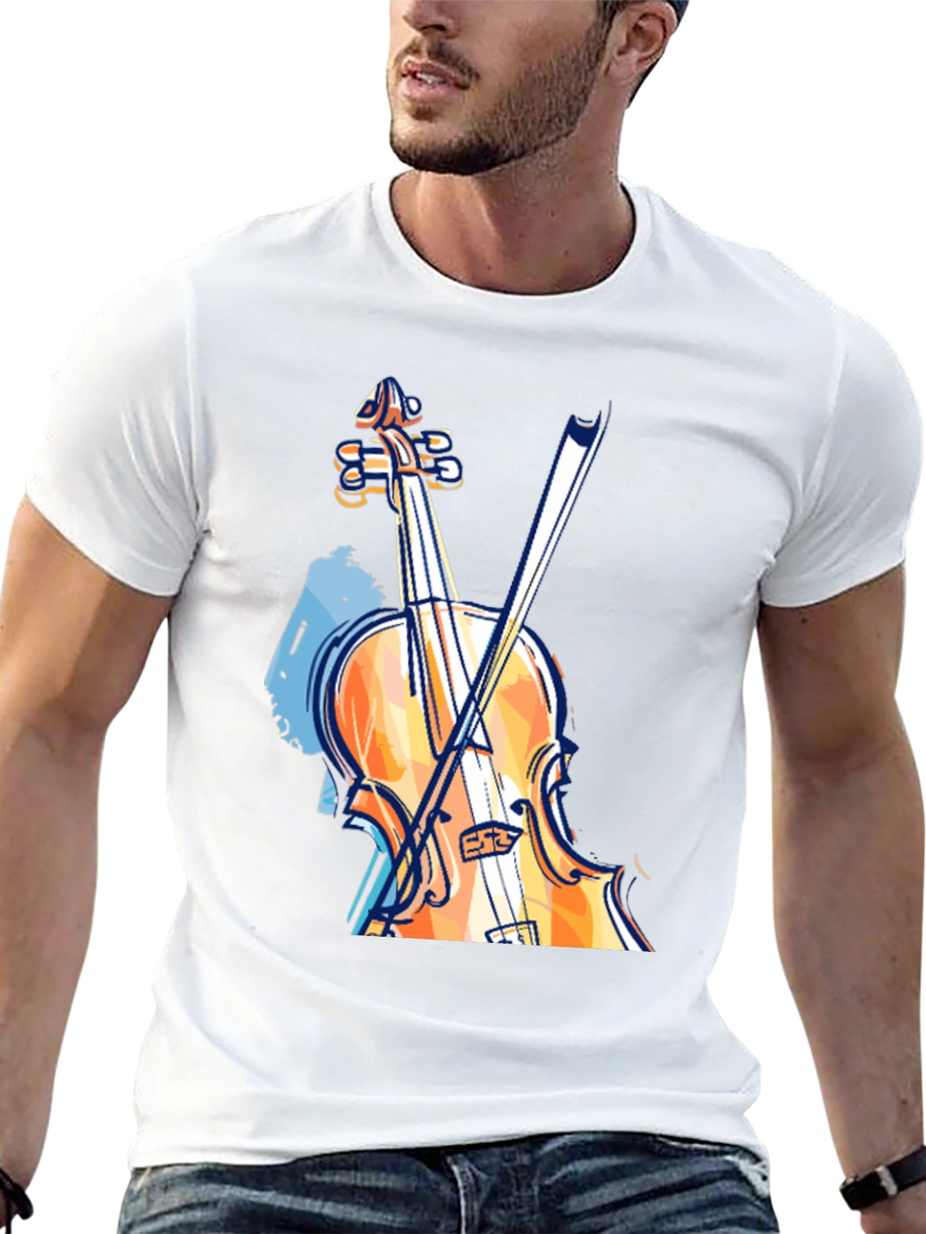 Musicians Black T-Shirt with Violin Graphic