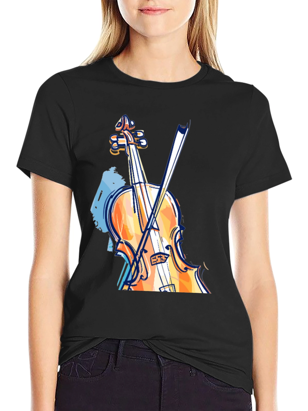 Musicians Black T-Shirt with Violin Graphic