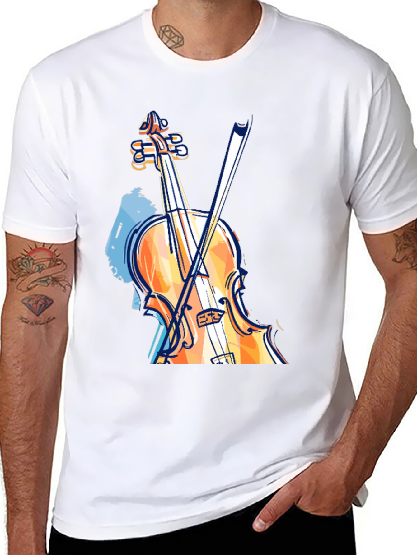 Musicians Black T-Shirt with Violin Graphic