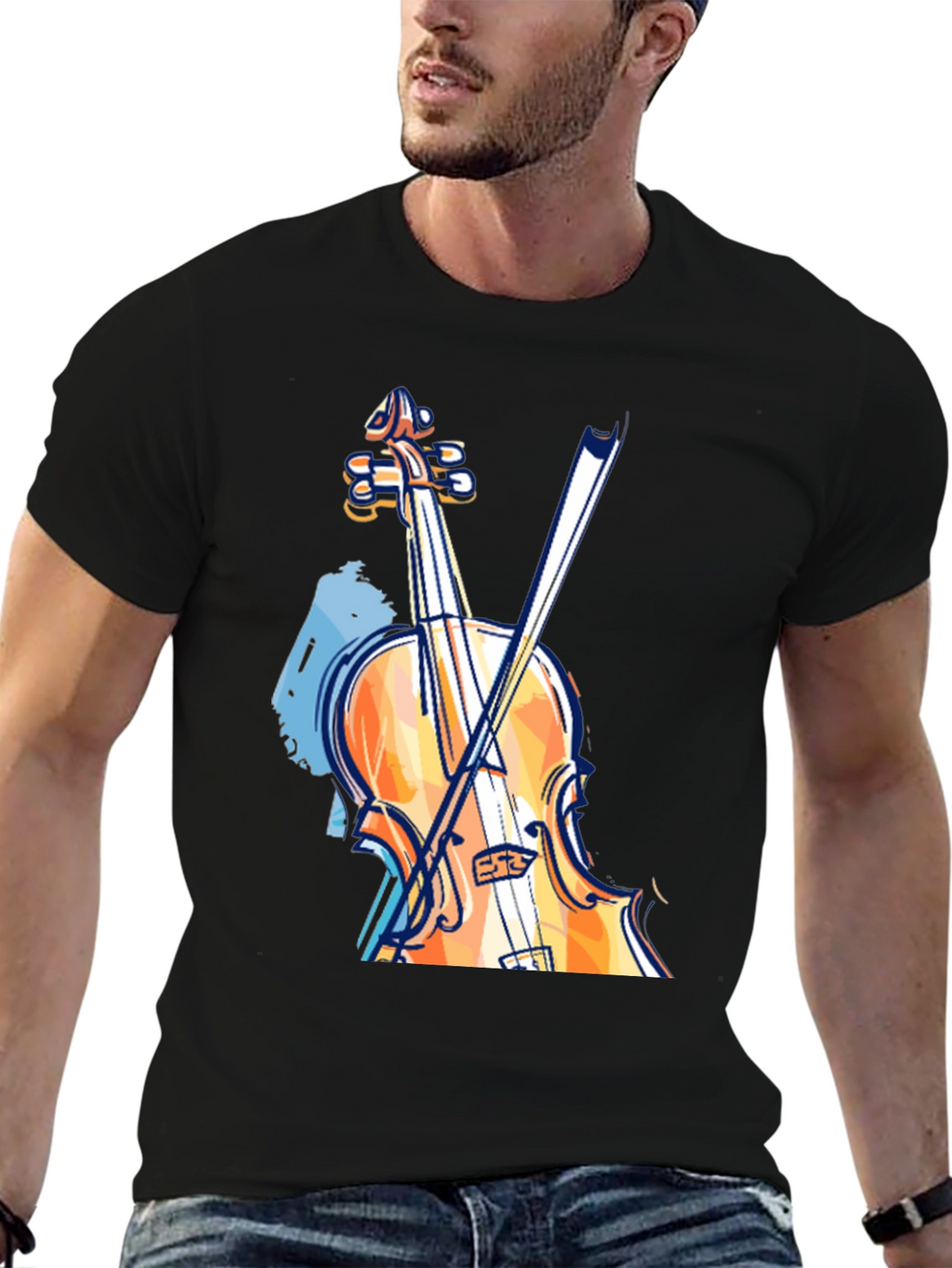 Musicians Black T-Shirt with Violin Graphic