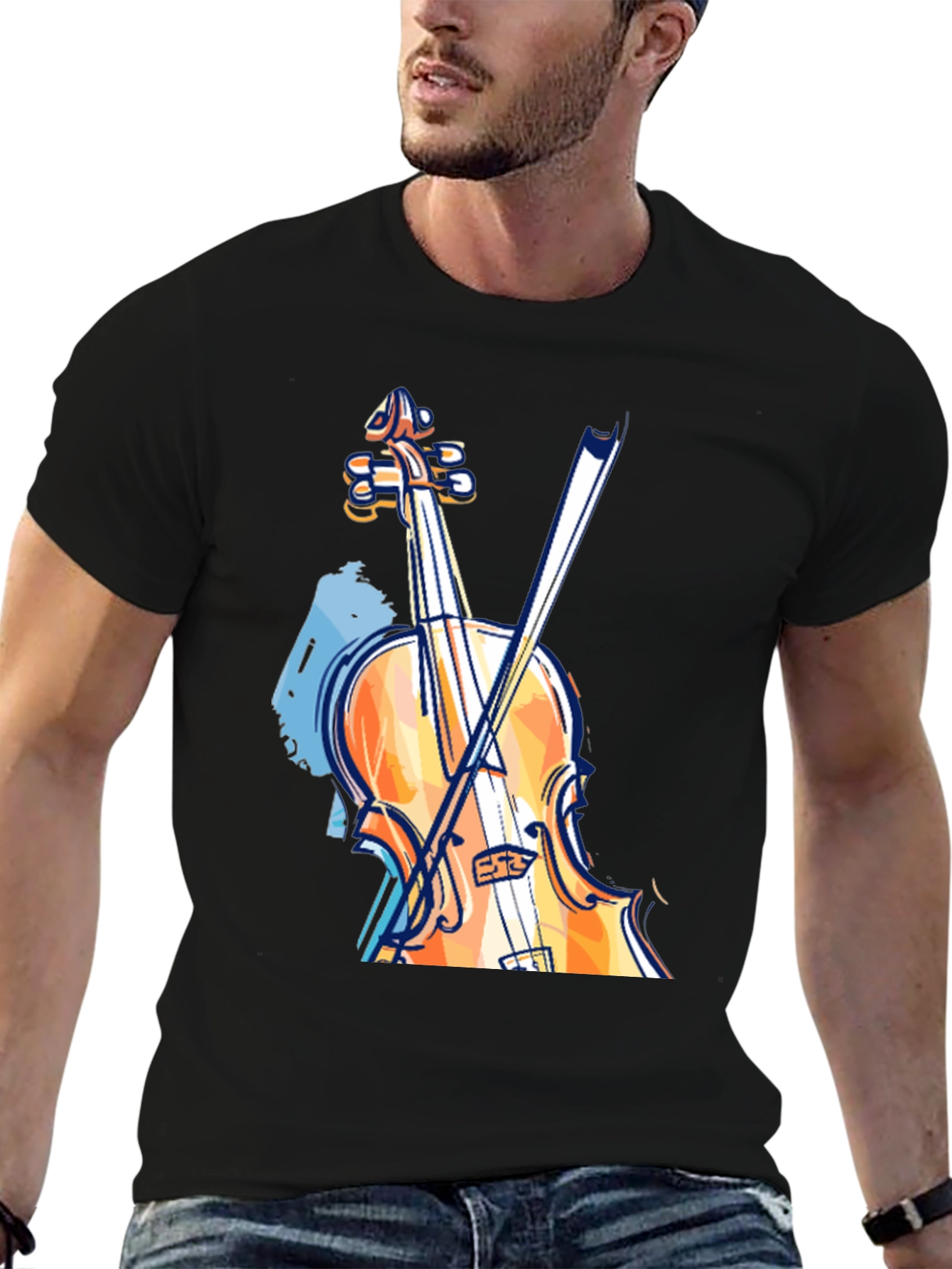 Musicians Black T-Shirt with Violin Graphic