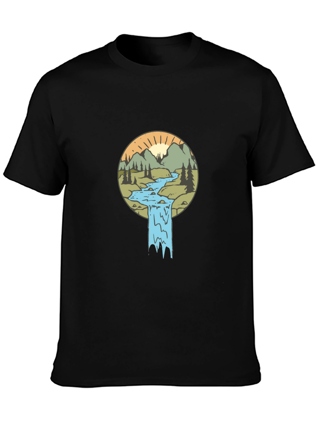 Nature Scene Graphic Tee - Black Cotton Blend