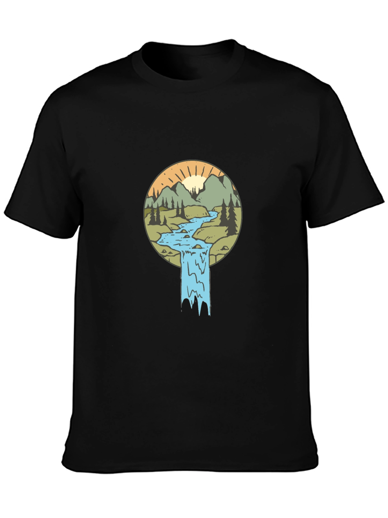 Nature Scene Graphic Tee - Black Cotton Blend