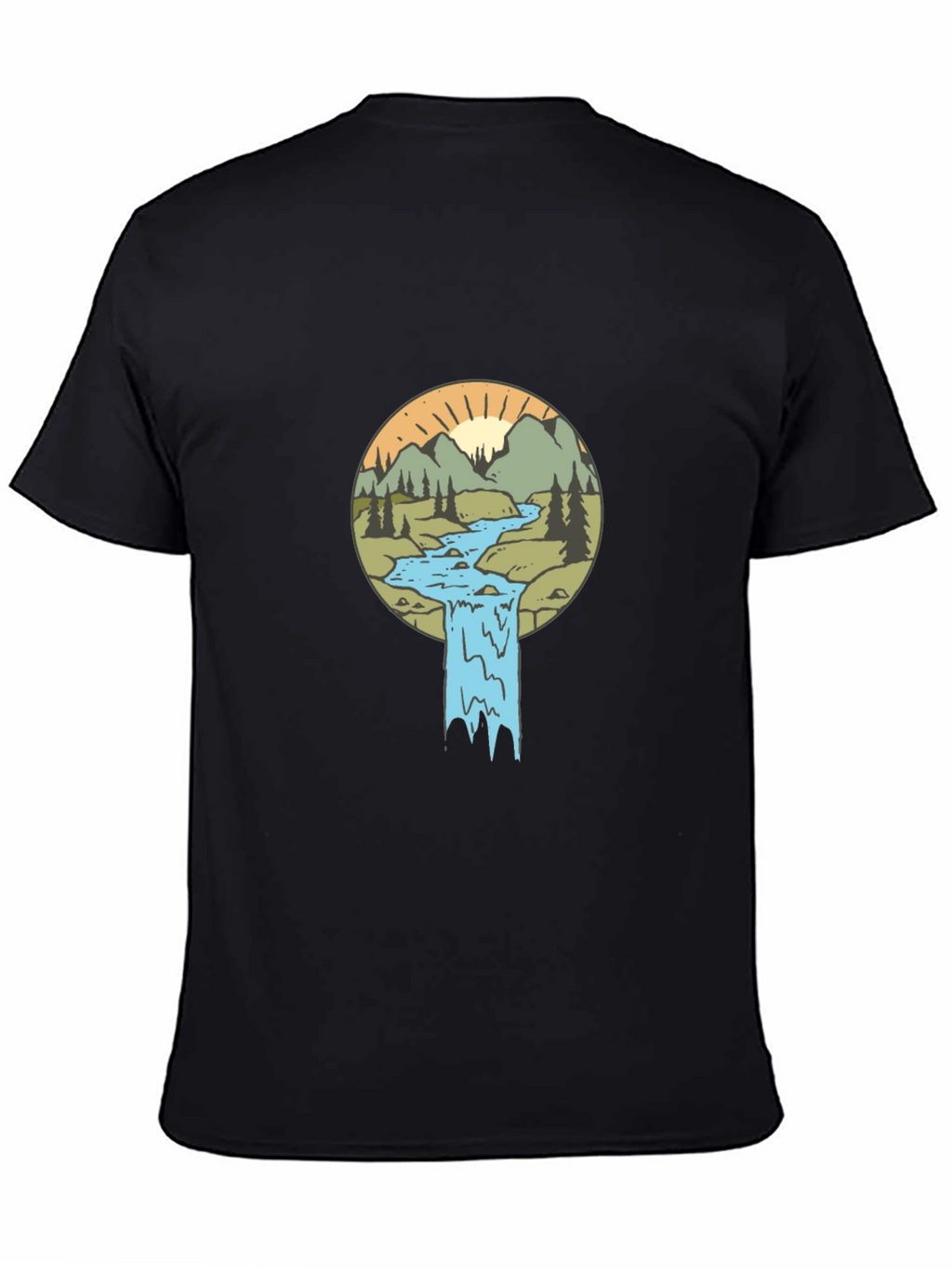 Nature Scene Graphic Tee - Black Cotton Blend