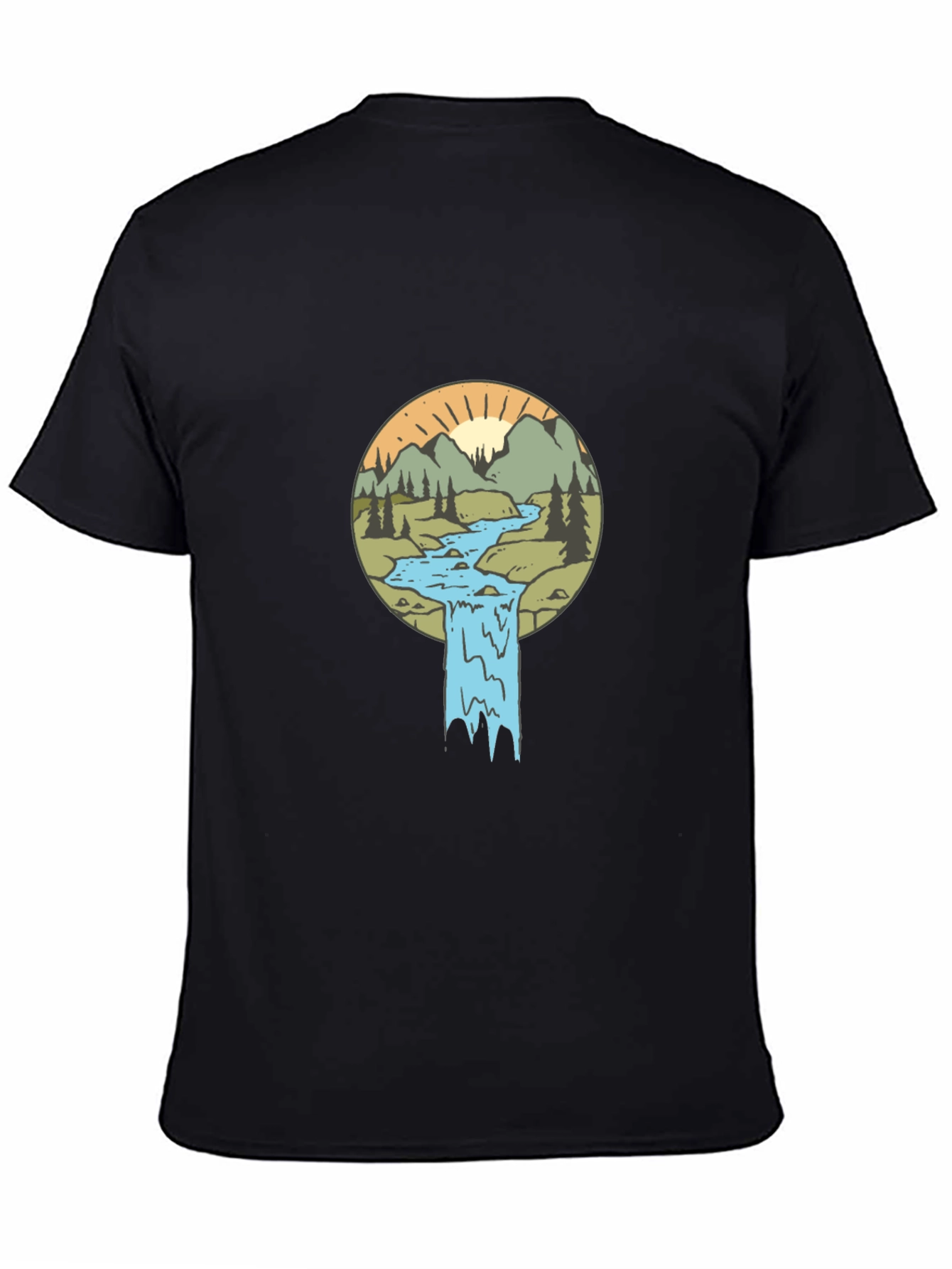 Nature Scene Graphic Tee - Black Cotton Blend