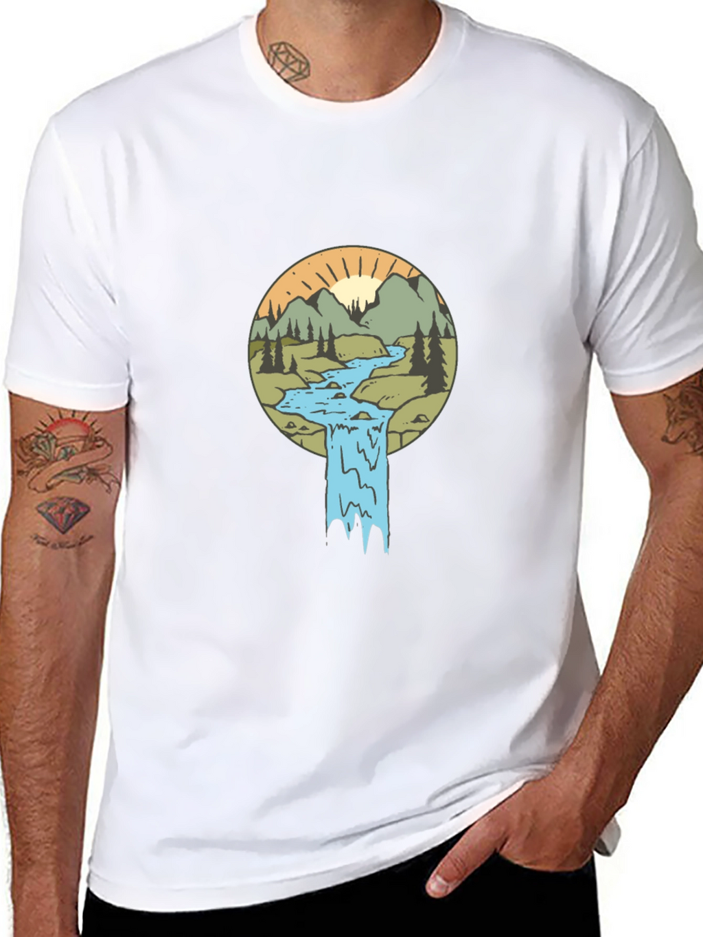 Nature Scene Graphic Tee - Black Cotton Blend