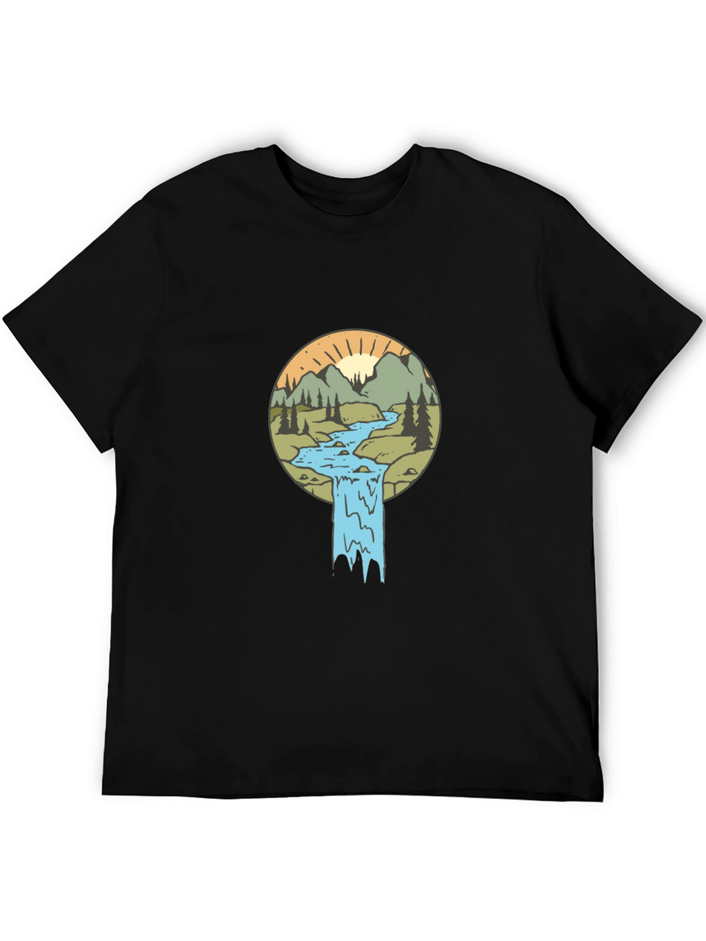 Nature Scene Graphic Tee - Black Cotton Blend