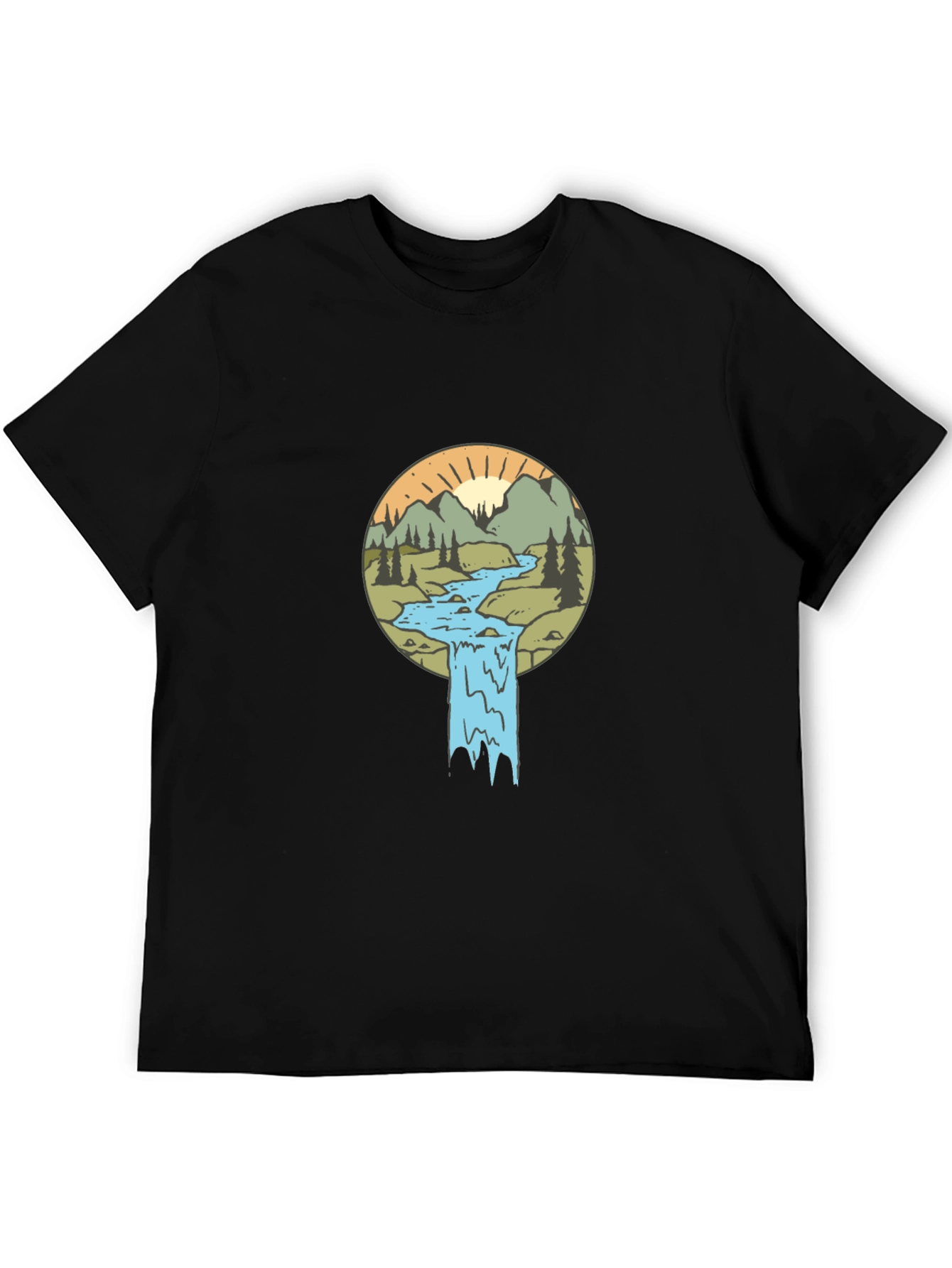 Nature Scene Graphic Tee - Black Cotton Blend