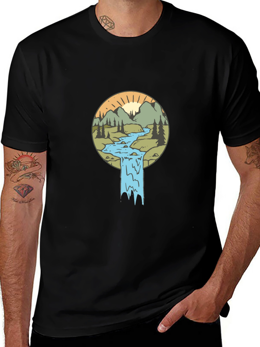Nature Scene Graphic Tee - Black Cotton Blend