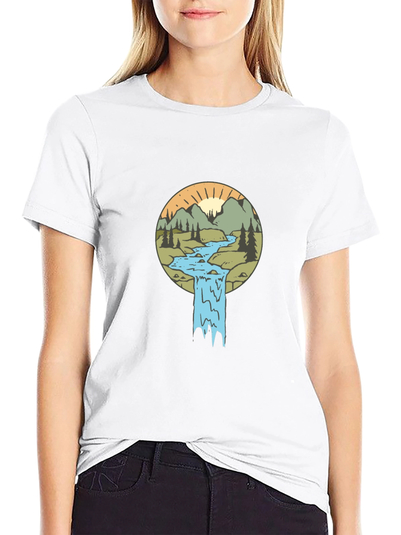 Nature Scene Graphic Tee - Black Cotton Blend