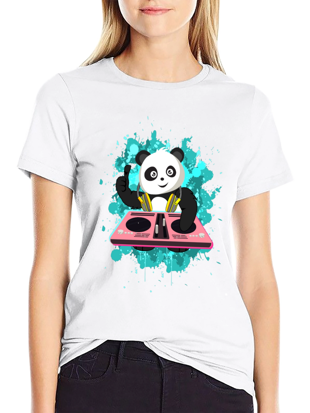 DJ Panda Graphic Tee - Black Cotton Comfort