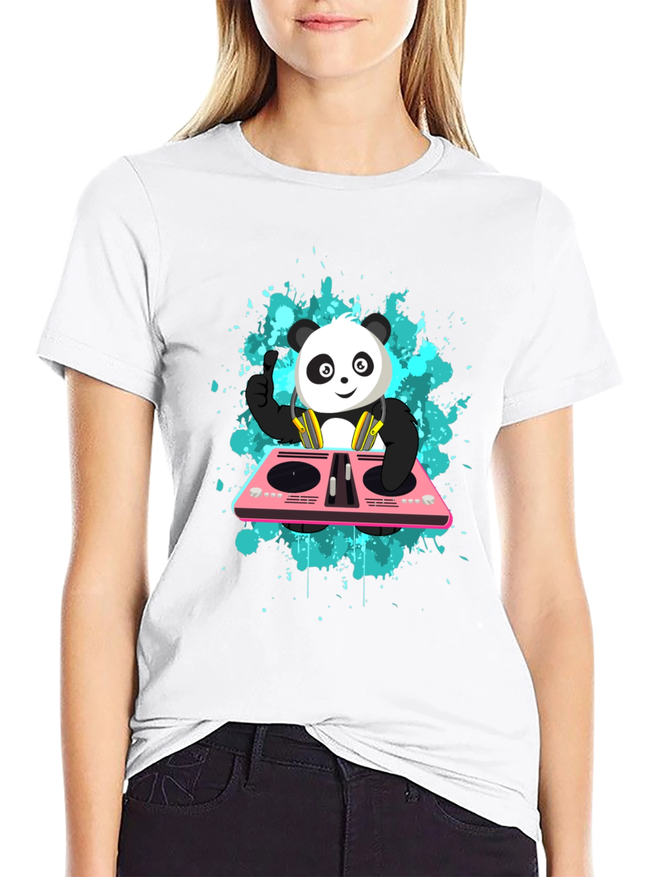 DJ Panda Graphic Tee - Black Cotton Comfort