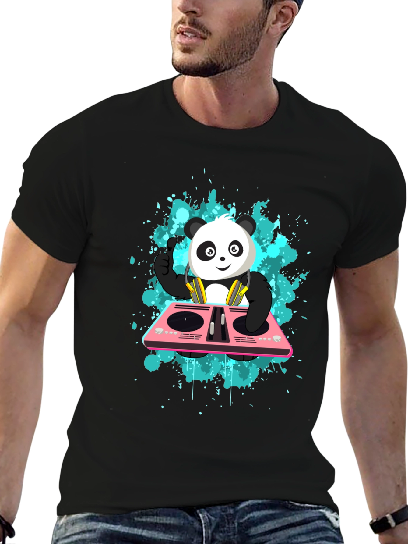 DJ Panda Graphic Tee - Black Cotton Comfort