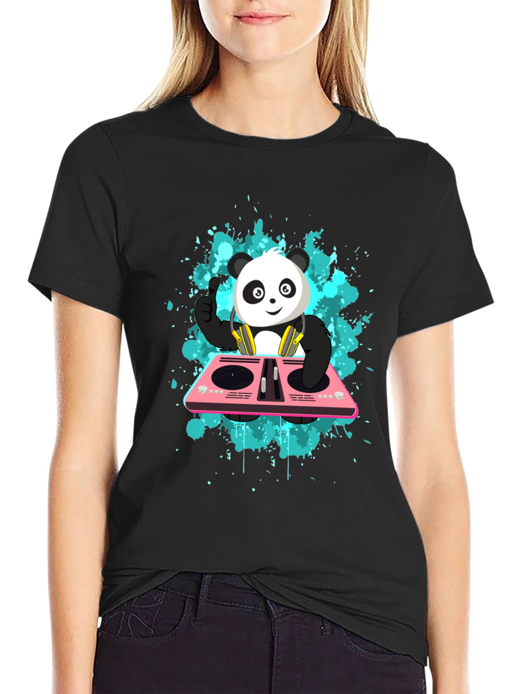 DJ Panda Graphic Tee - Black Cotton Comfort