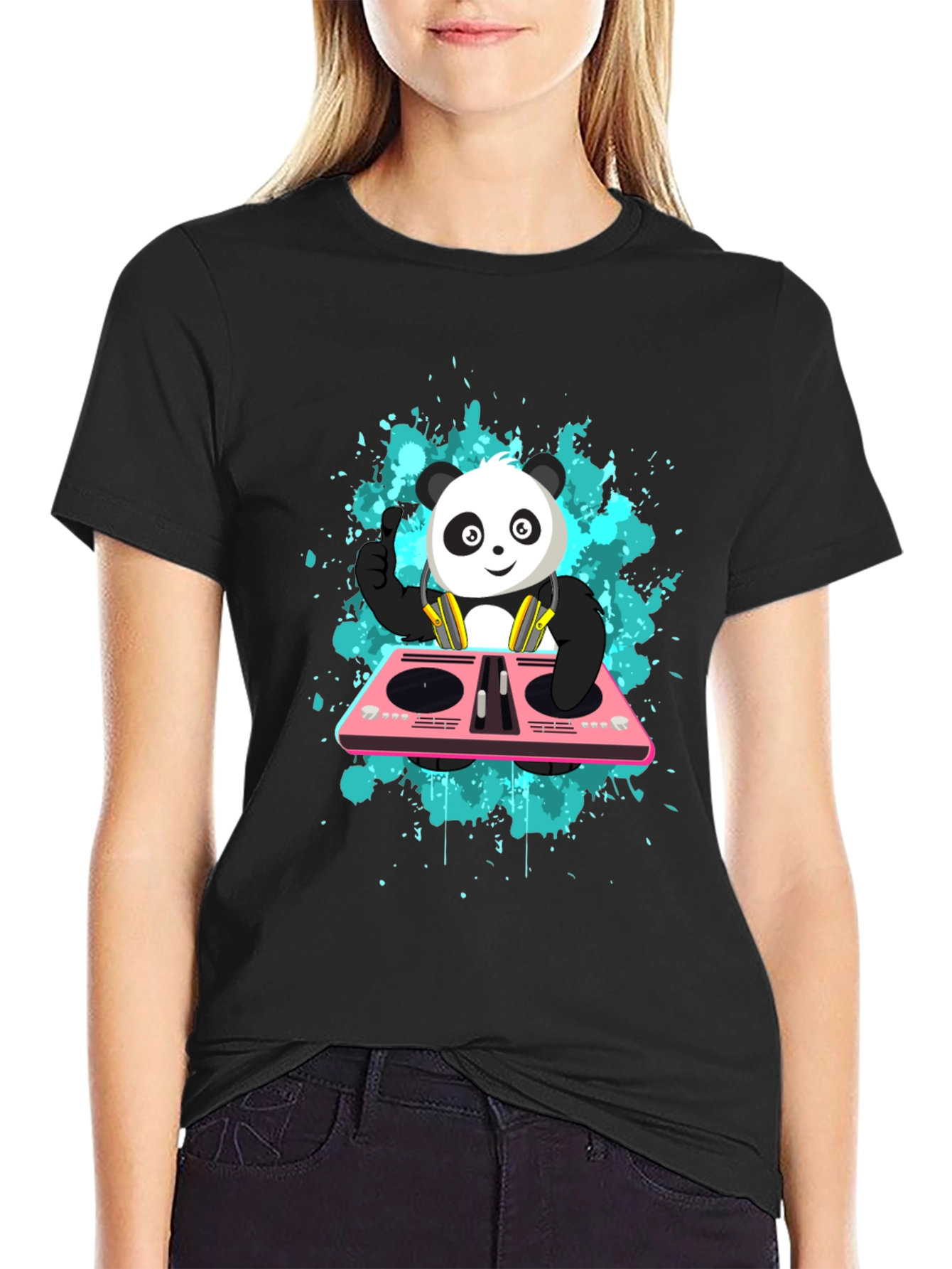 DJ Panda Graphic Tee - Black Cotton Comfort