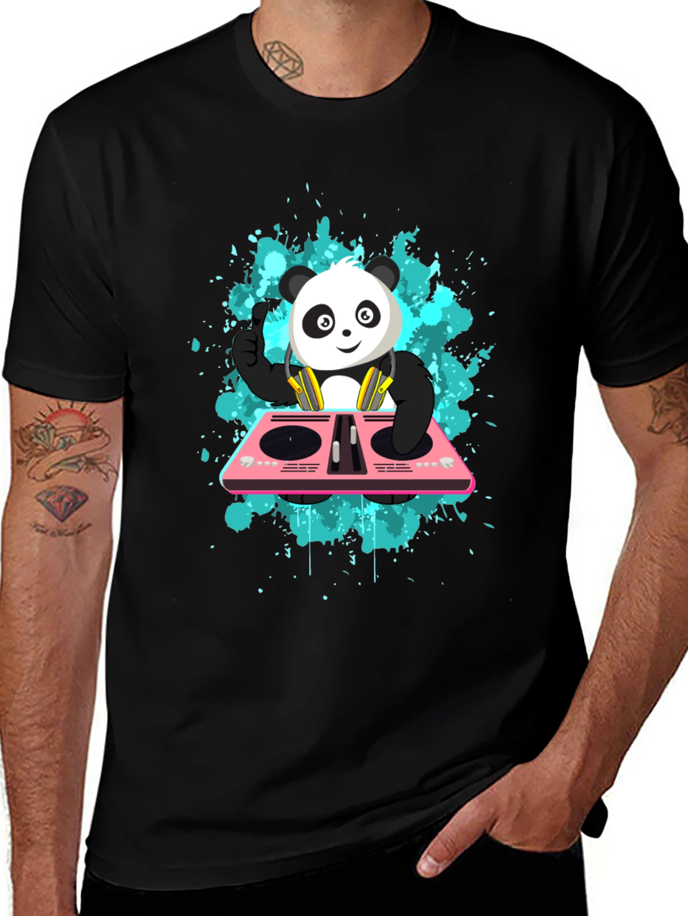 DJ Panda Graphic Tee - Black Cotton Comfort