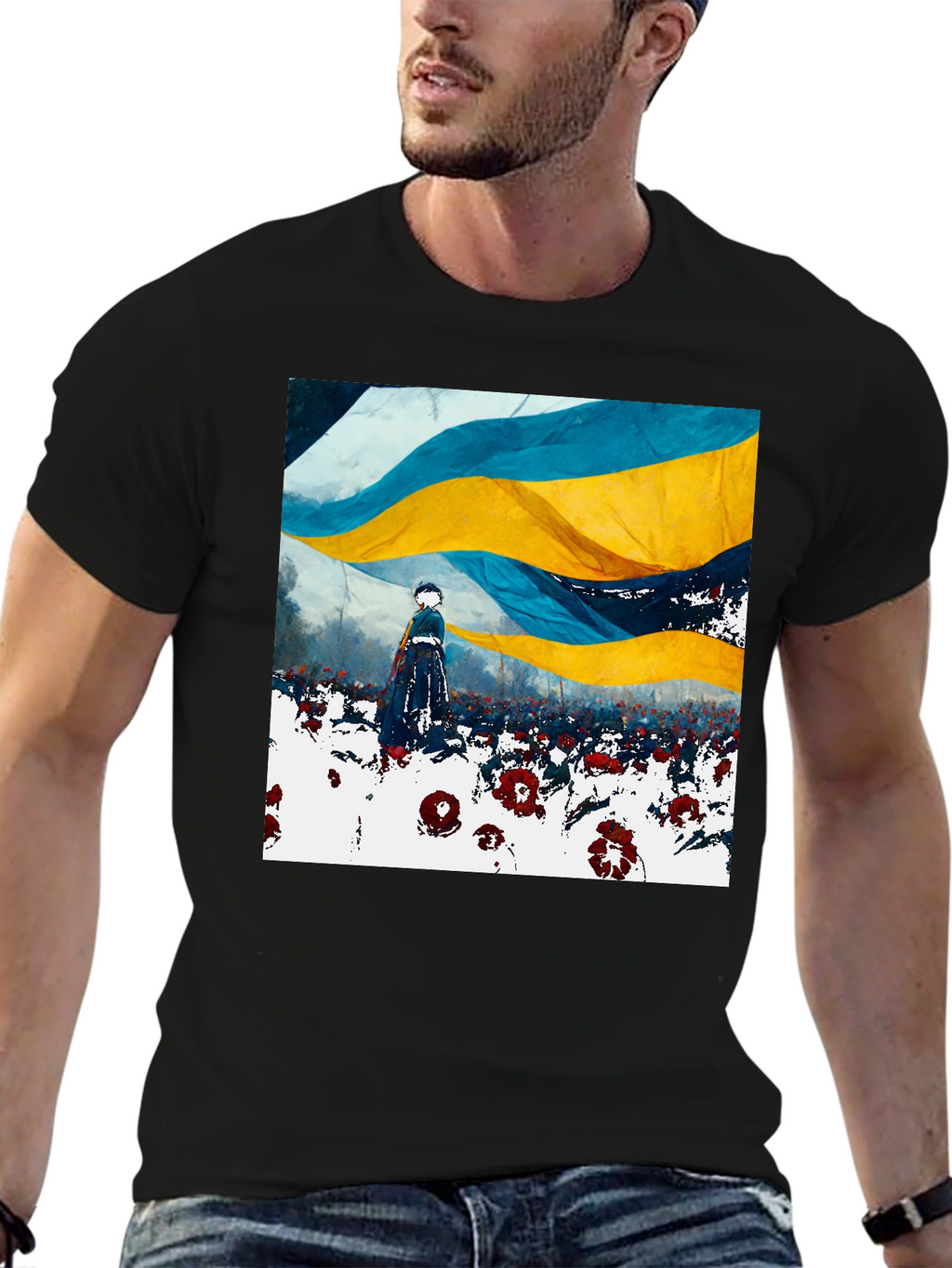 Ukraine Flag Art Print Black T-Shirt