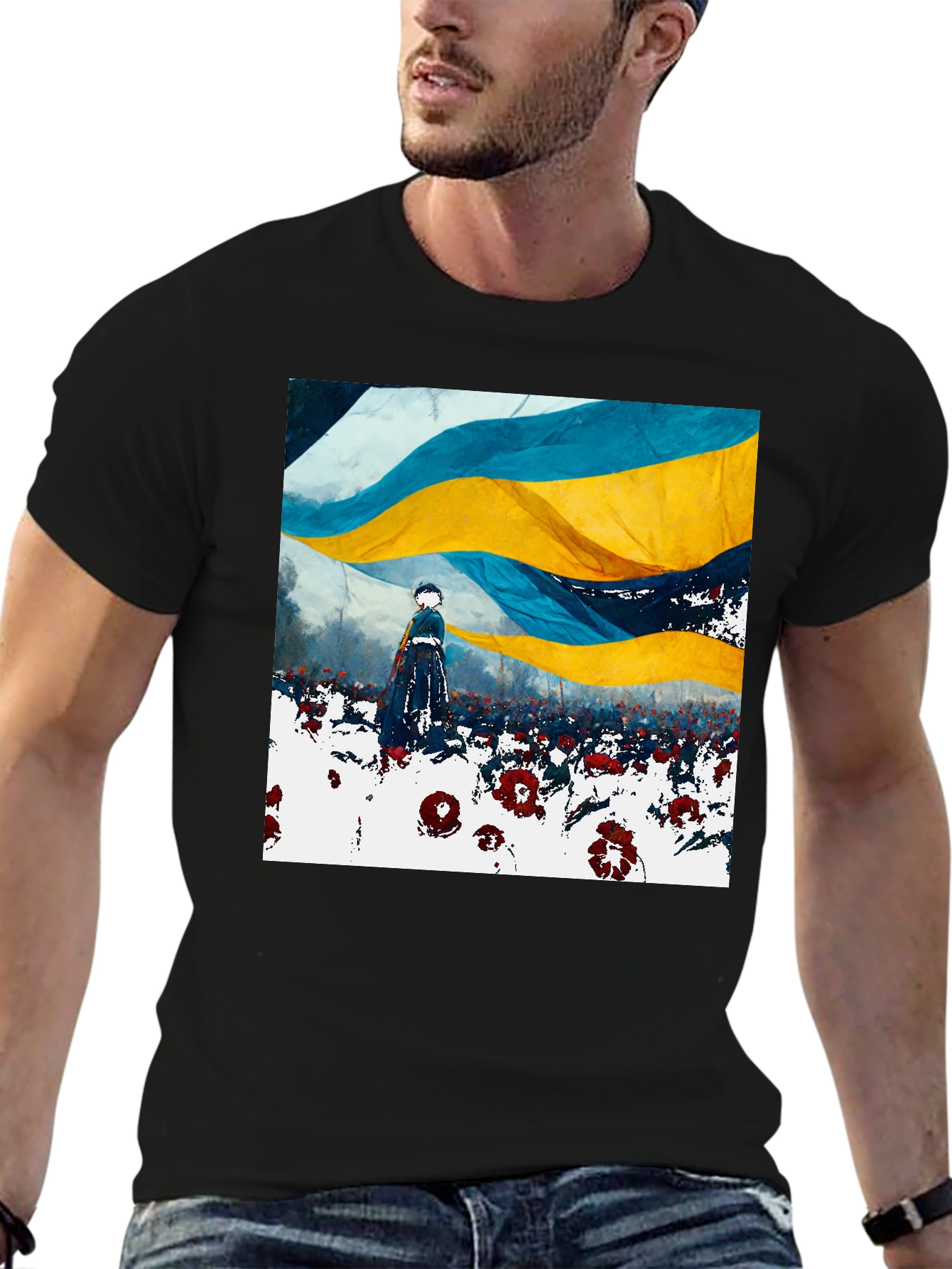 Ukraine Flag Art Print Black T-Shirt