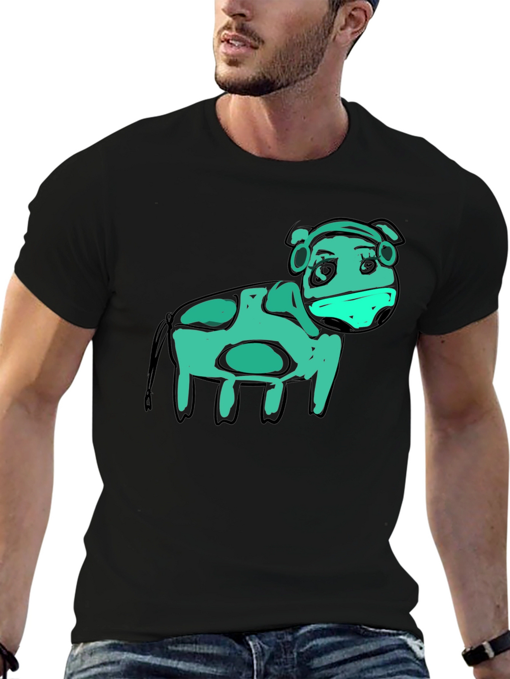 Cow Graphic Black T-Shirt - Unique Art