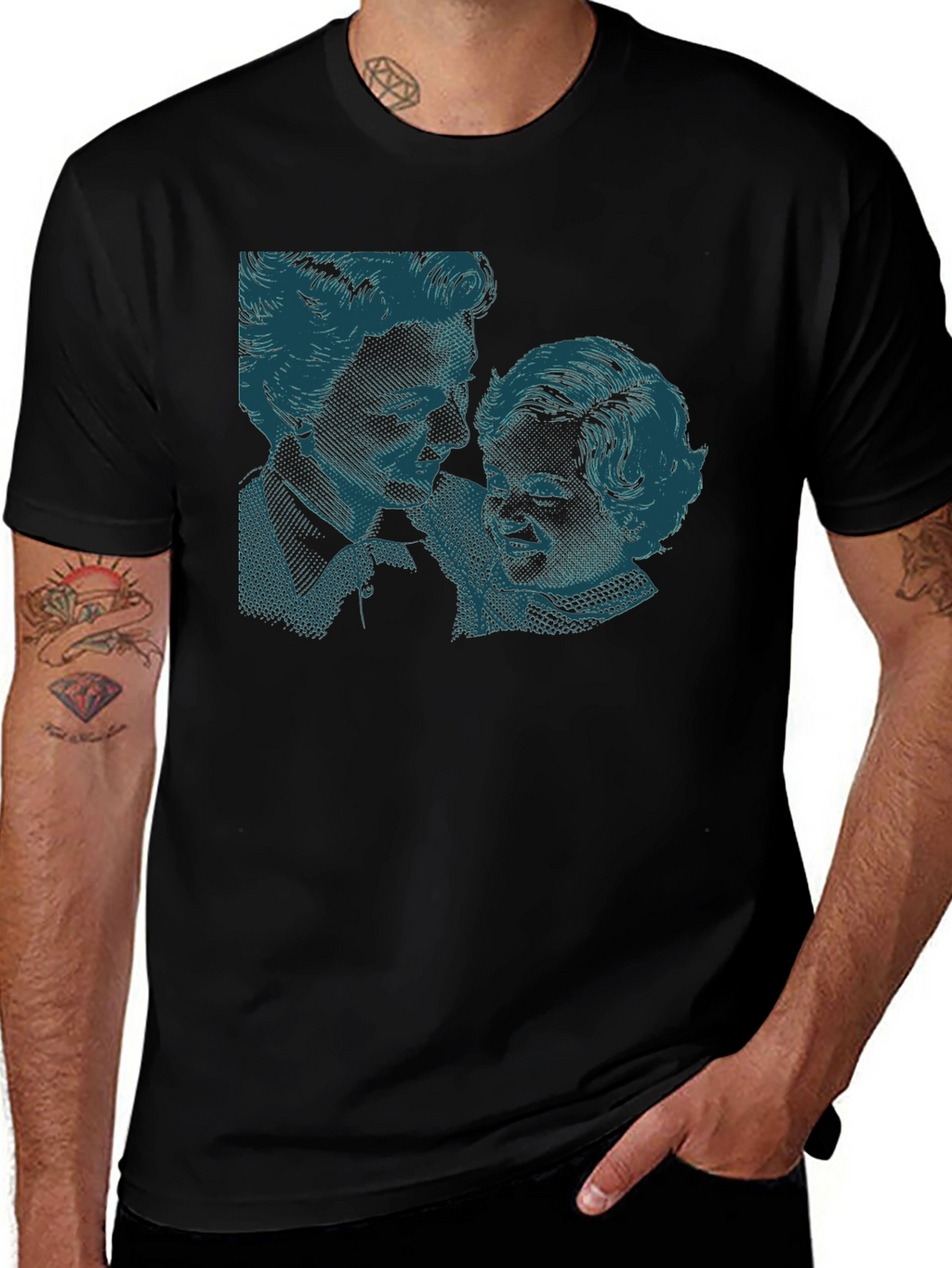 Retro Print Black Cotton T-Shirt