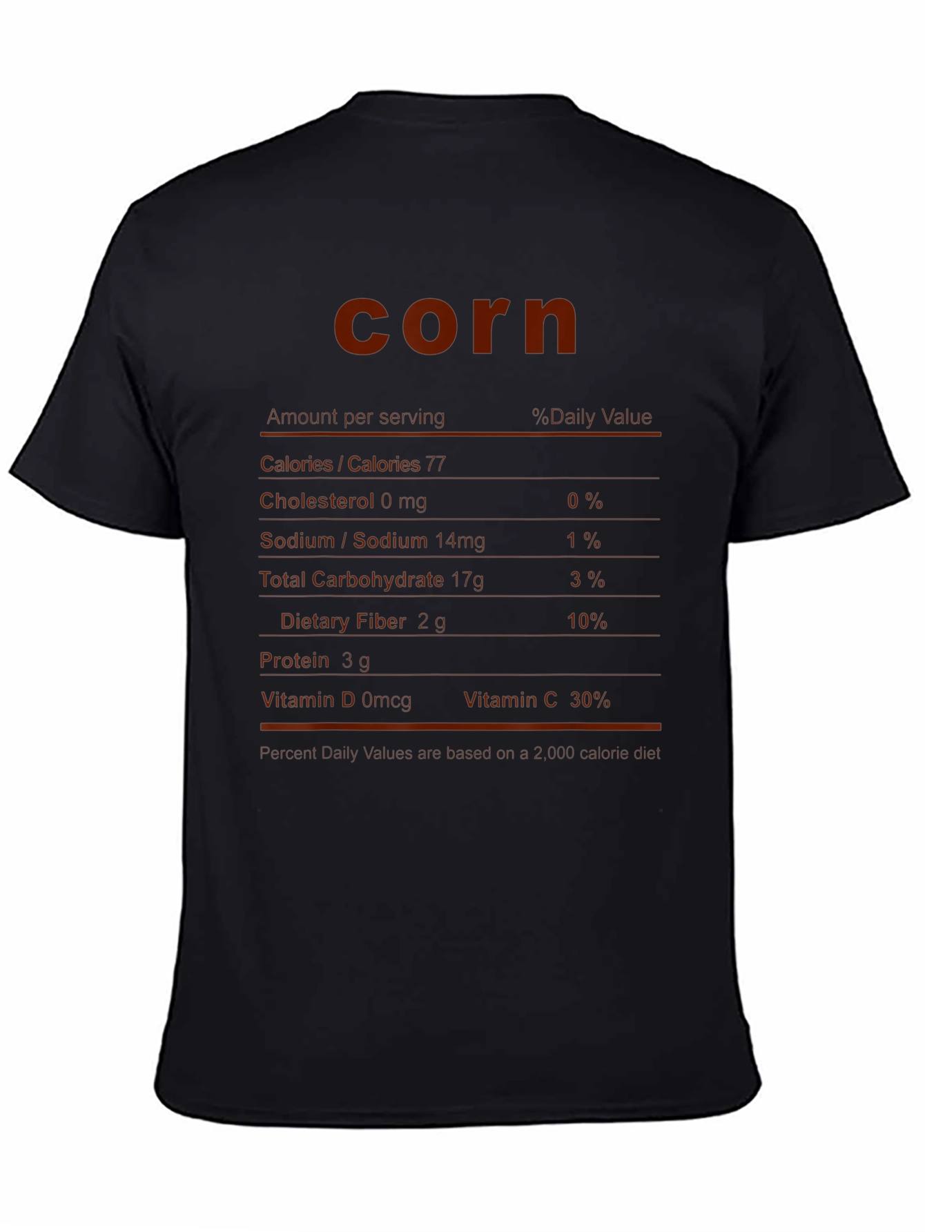 Funny Corn Nutrition Facts Black T-Shirt