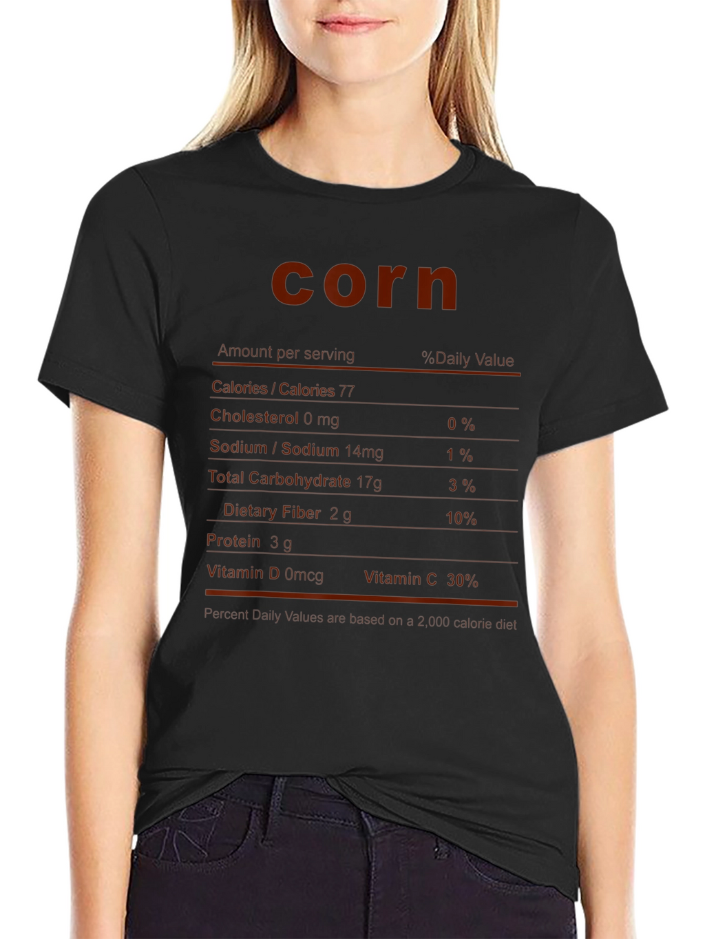 Funny Corn Nutrition Facts Black T-Shirt
