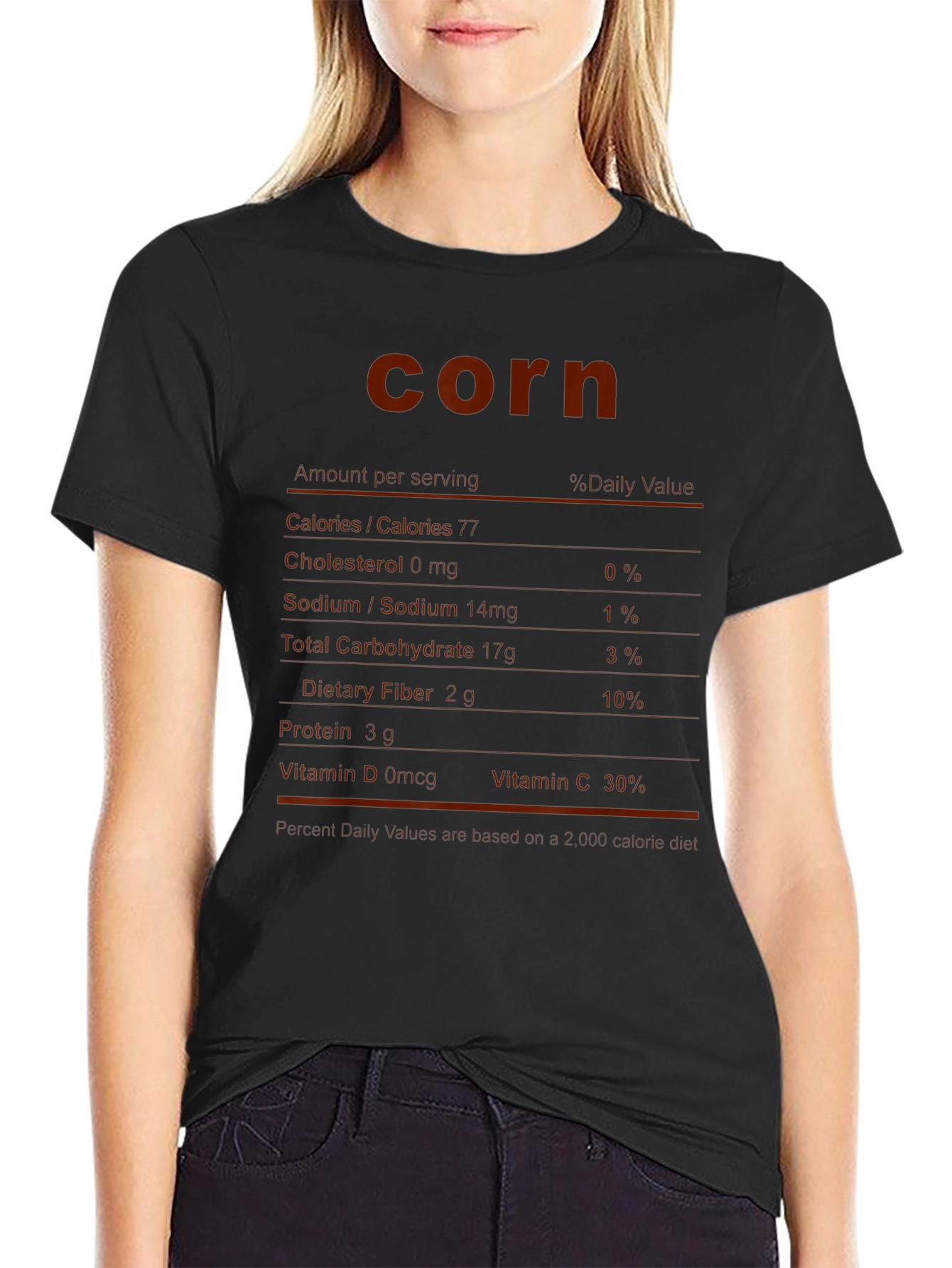 Funny Corn Nutrition Facts Black T-Shirt