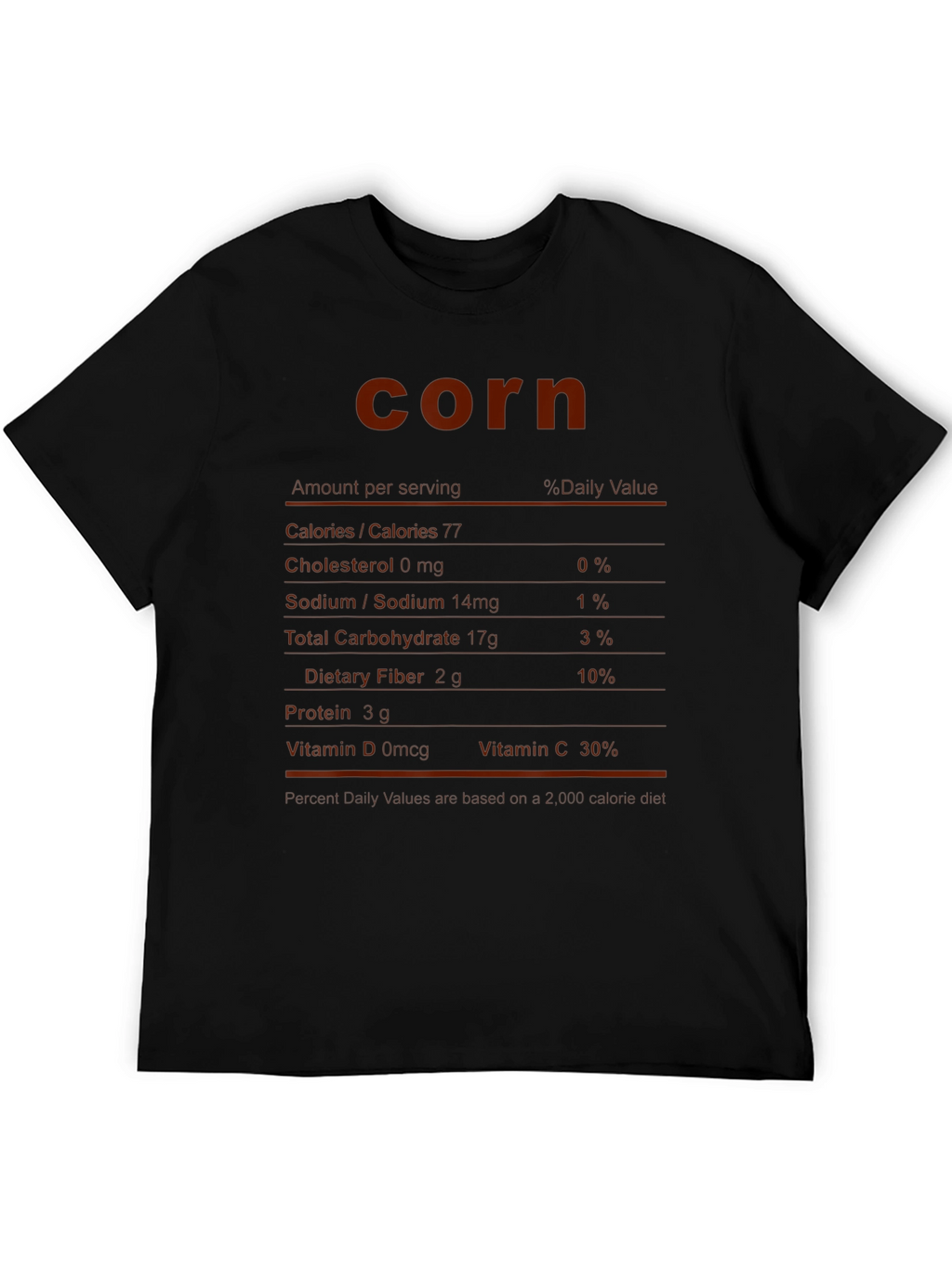 Funny Corn Nutrition Facts Black T-Shirt
