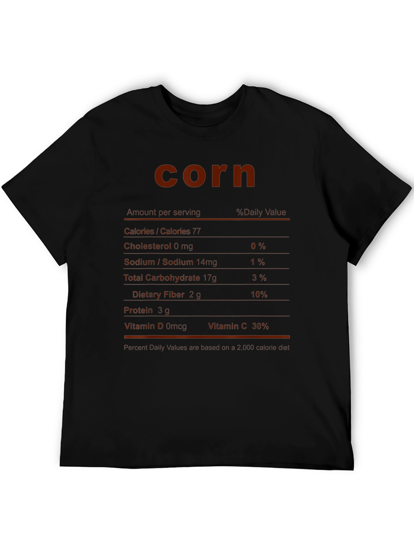 Funny Corn Nutrition Facts Black T-Shirt