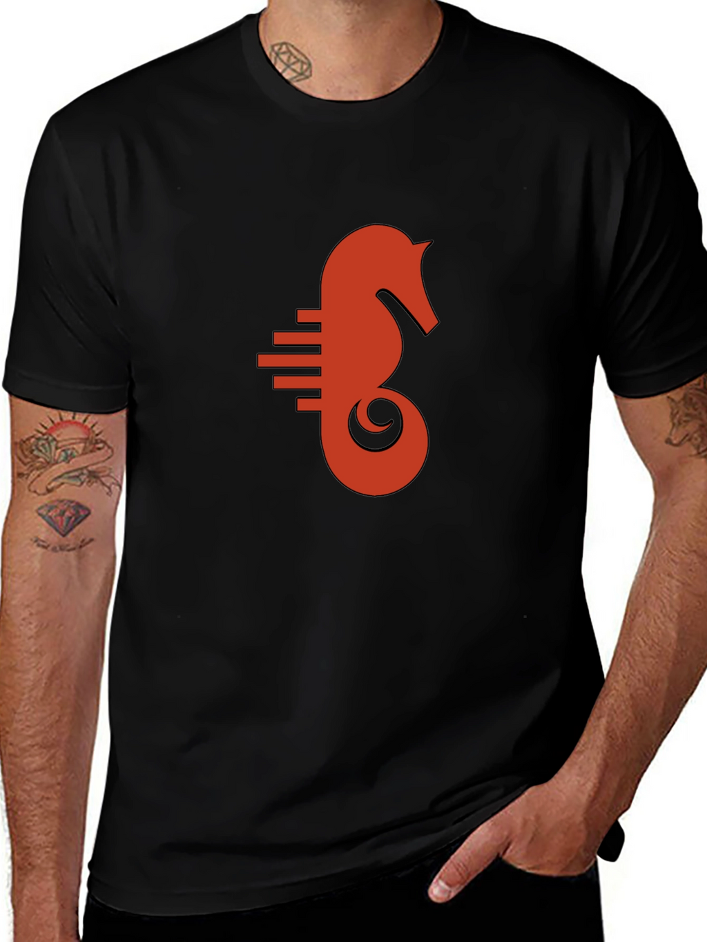 Seahorse Graphic Tee - Black Cotton Comfort