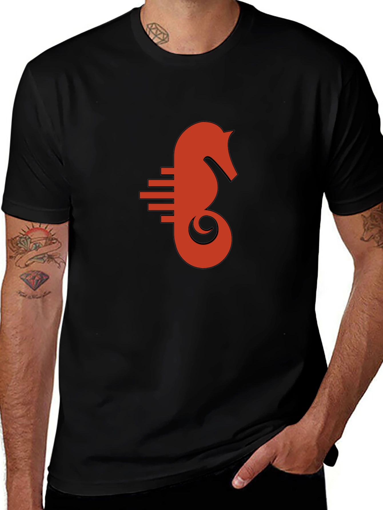 Seahorse Graphic Tee - Black Cotton Comfort